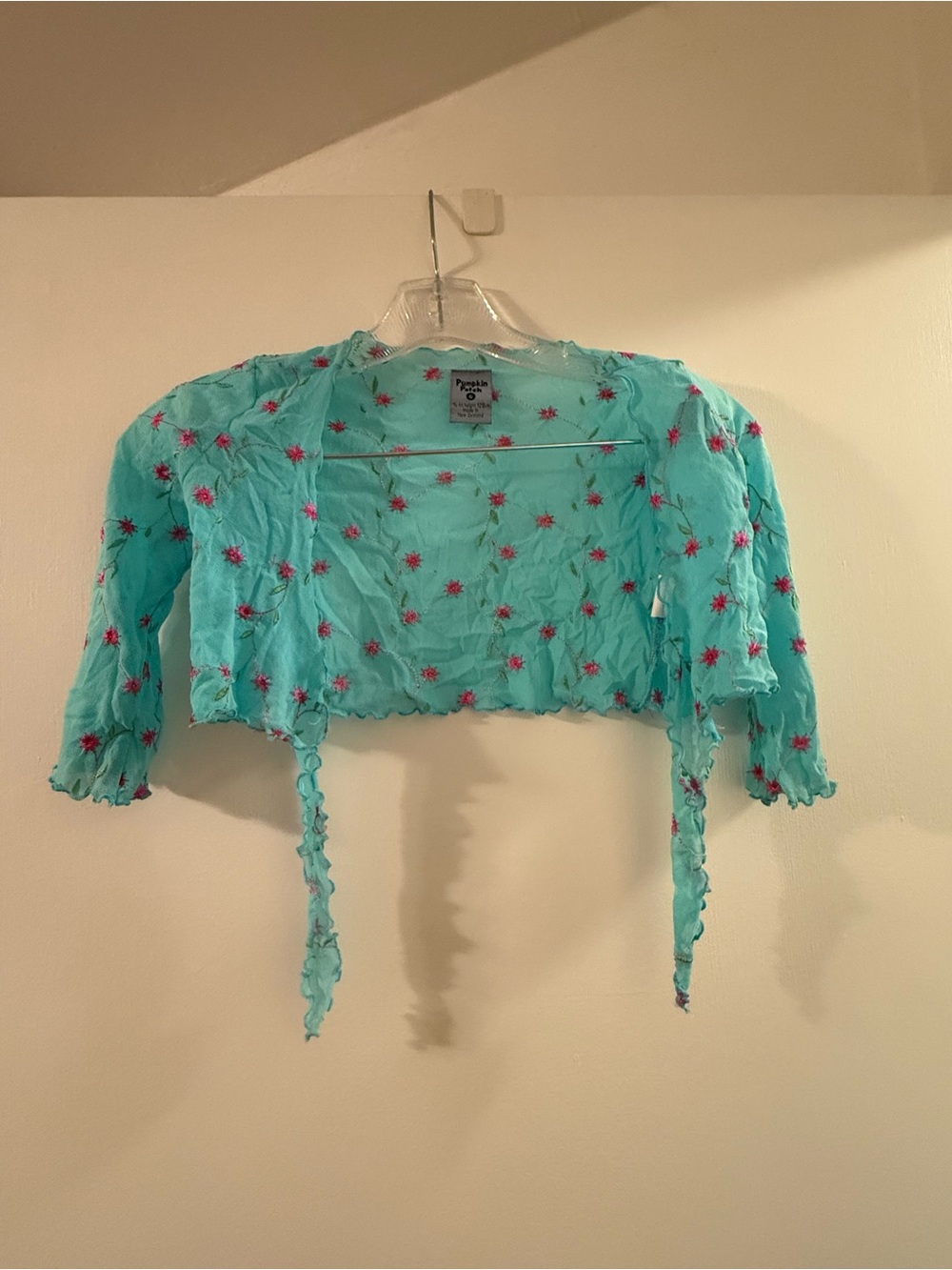 pumpkin patch Aqua Floral Tie-Front Bolero Shrug